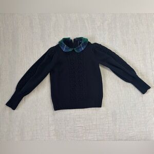 Navy Sweater with Plaid Collar